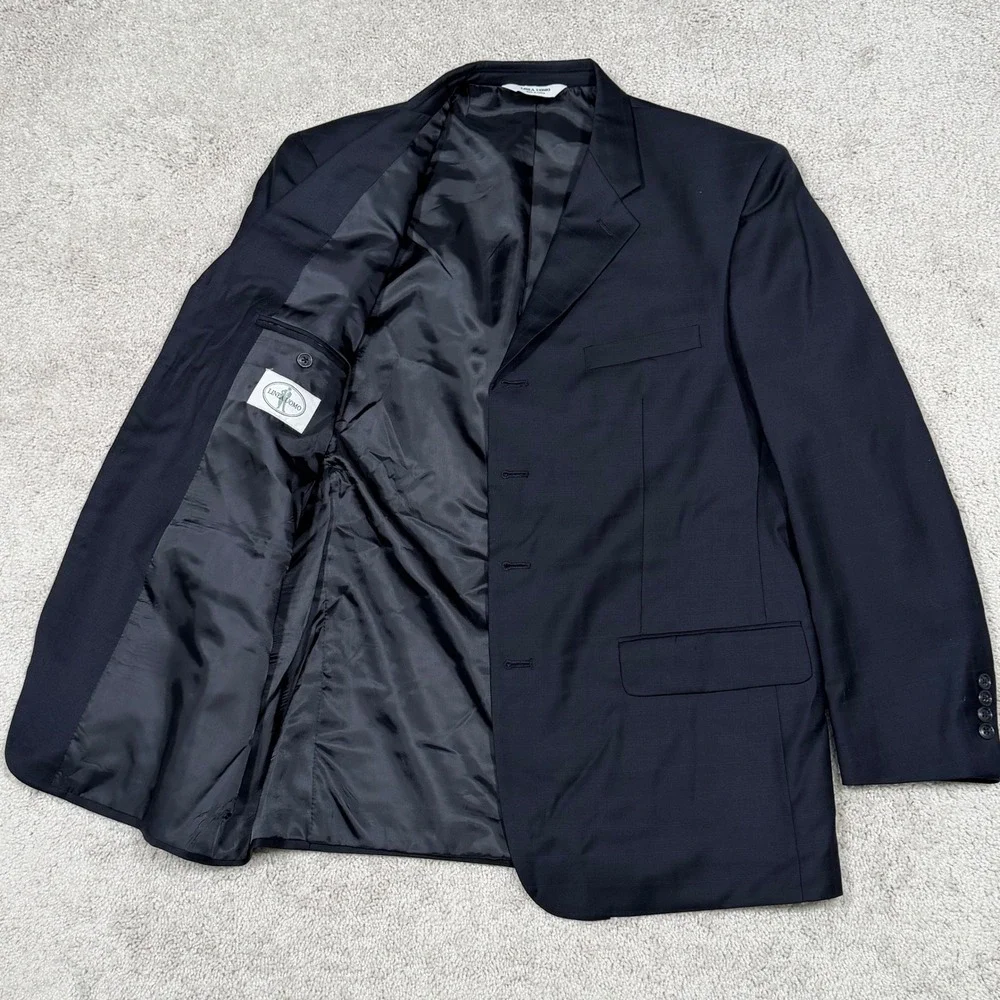 Linea Uomo Navy Blue Plaid Wool Blazer Jacket Men's 44 Reg